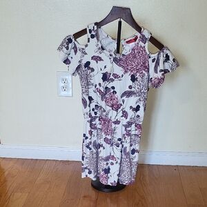 1st Kiss Girl White  Cold-Shoulder Jumper with Purple Floral Print